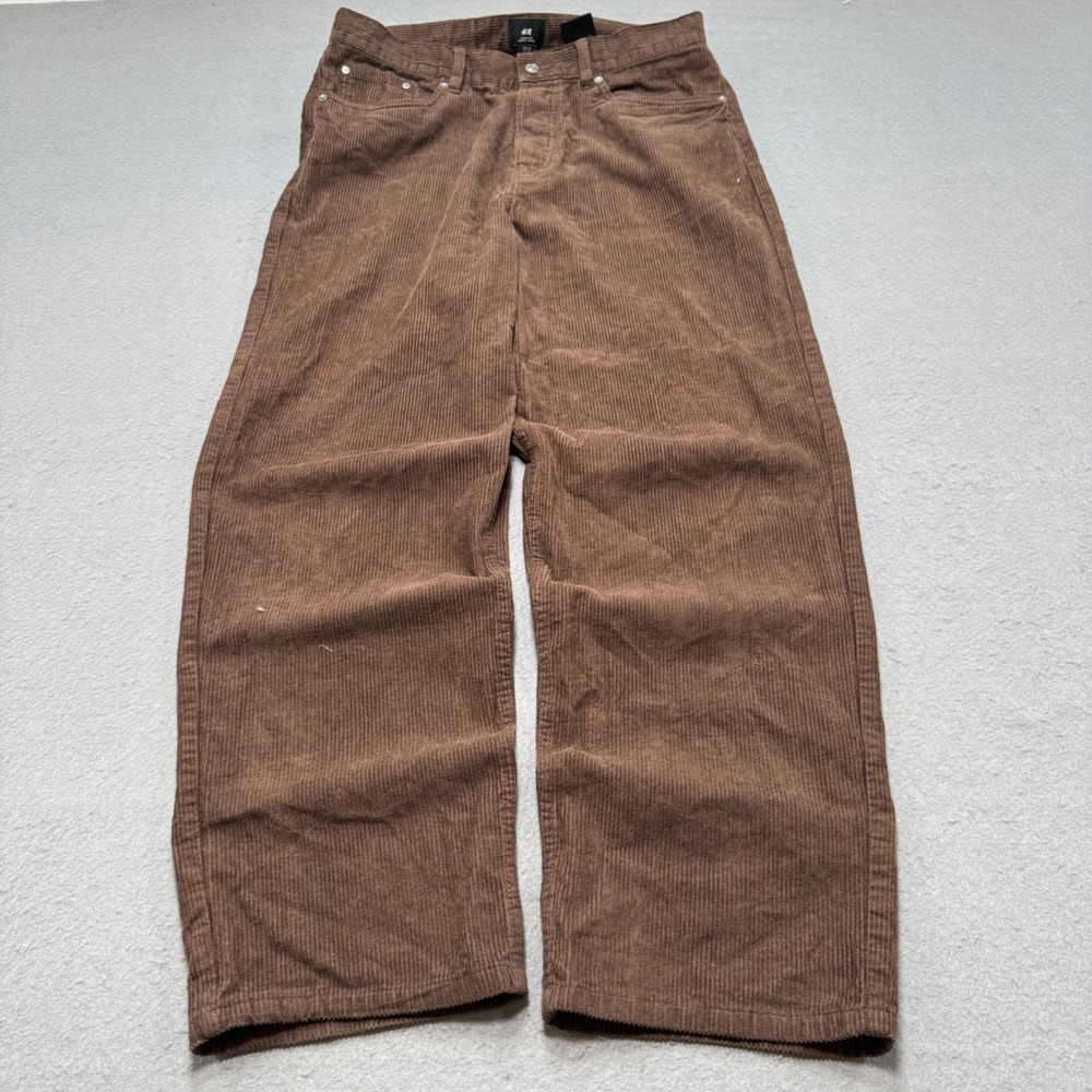 H&M Corduroy Pants Men's 32 Brown Loose Fit Baggy Wide Leg  Cotton Skater Retro